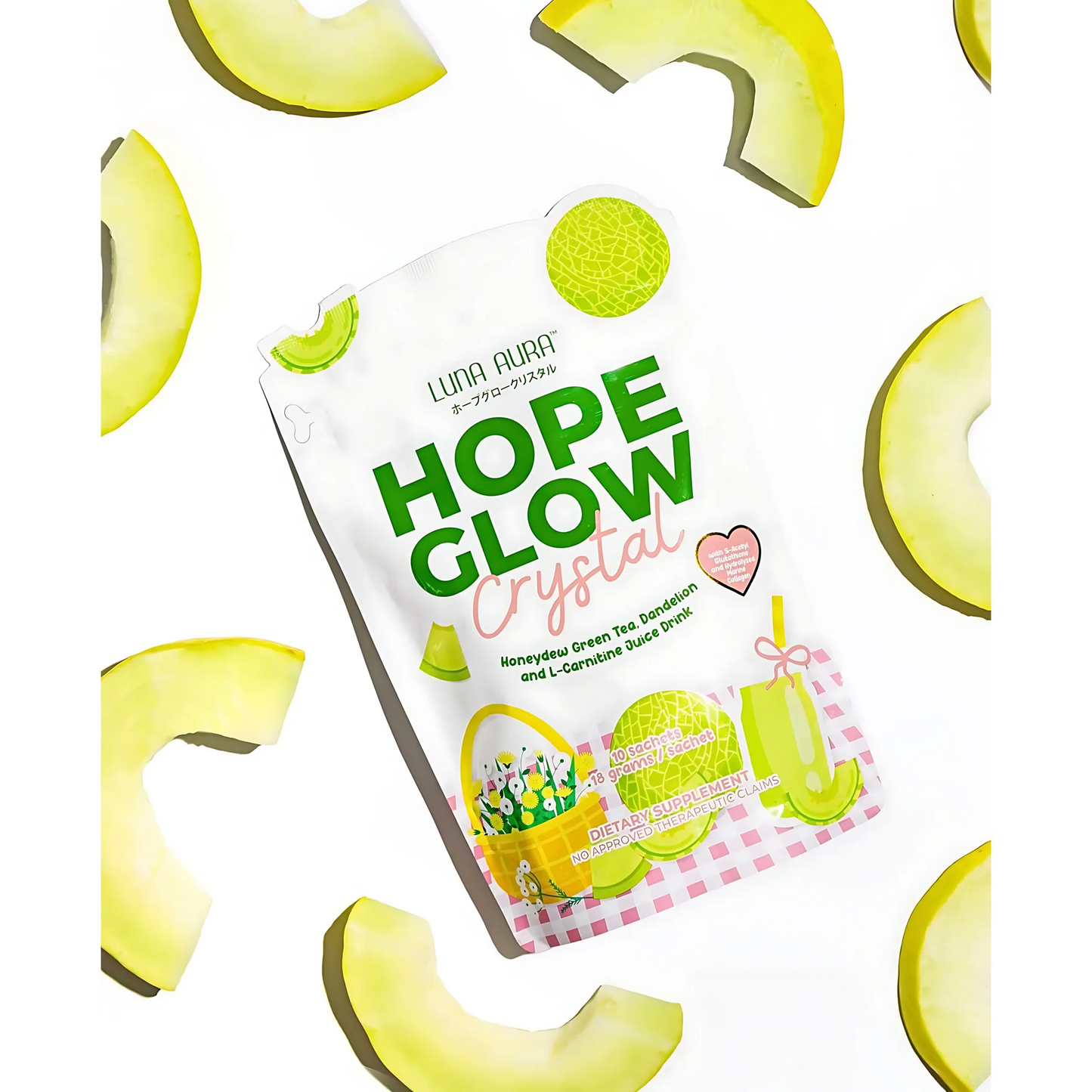 Hope Glow Crystal – Honeydew Green Tea With Dandelion & L-Carnitine (10 Sachets X 18g)