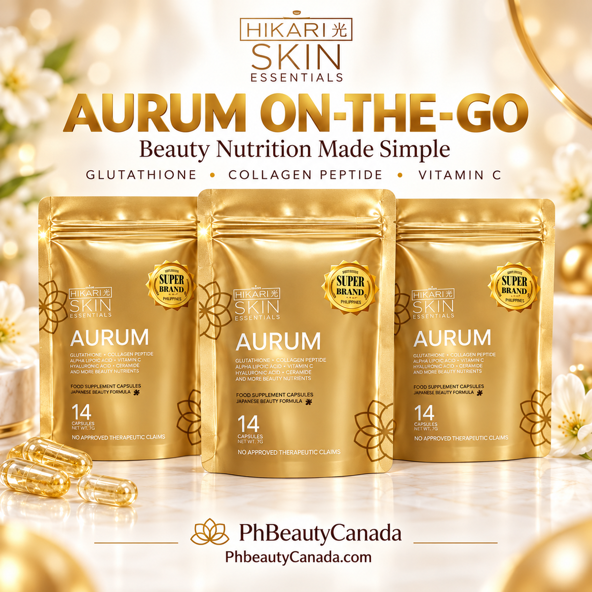 Aurum S-Acetyl Glutathione by Hikari Skin on the Go 14 Capsules
