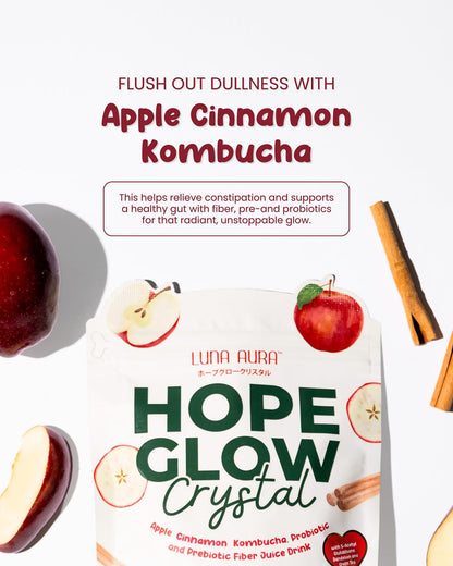 HOPE GLOW CRYSTAL APPLE CINNAMON KOMBUCHA – PROBIOTIC & PREBIOTIC JUICE DRINK (18G X 10 SACHETS)