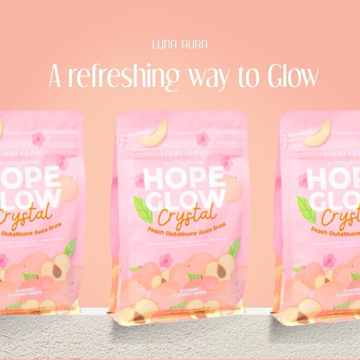 Hope Glow Crystal Peach Glutathione Juice Drink – 10 Sachets (18g Each)