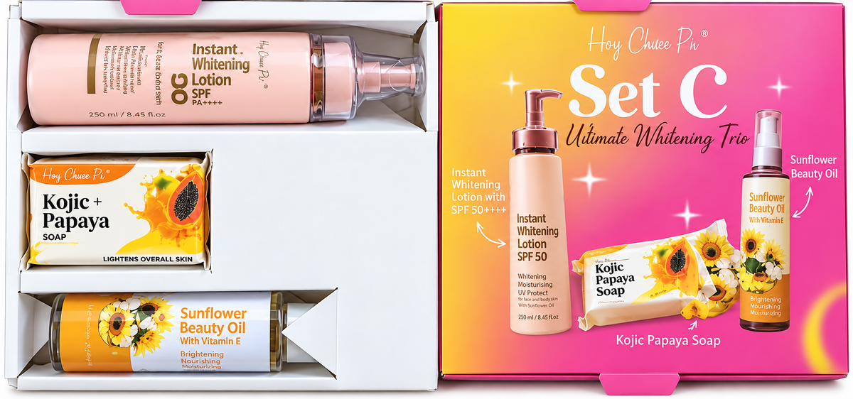 Her Choice PH Set C: Body Radiance Combo Kojic + Papaya Soap 120g Instant Moisturizing Lotion SPF 50 (250ml) Sunflower Beauty Oil for Smooth Hydration