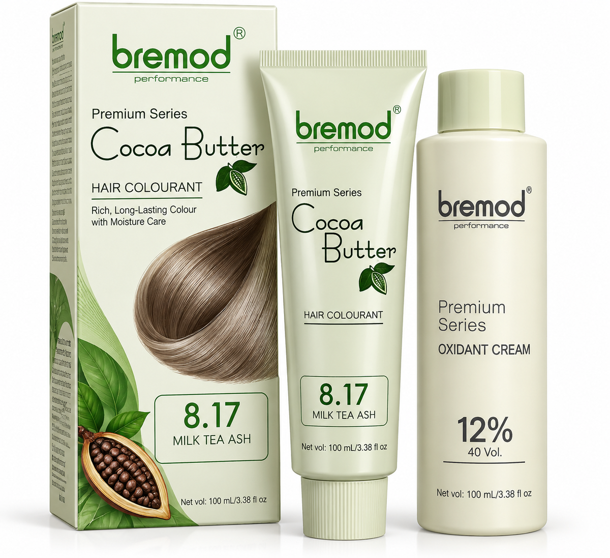 Bremod Premium Series Cocoa Butter Hair Colour Set – 8.17 Milk Tea Ash