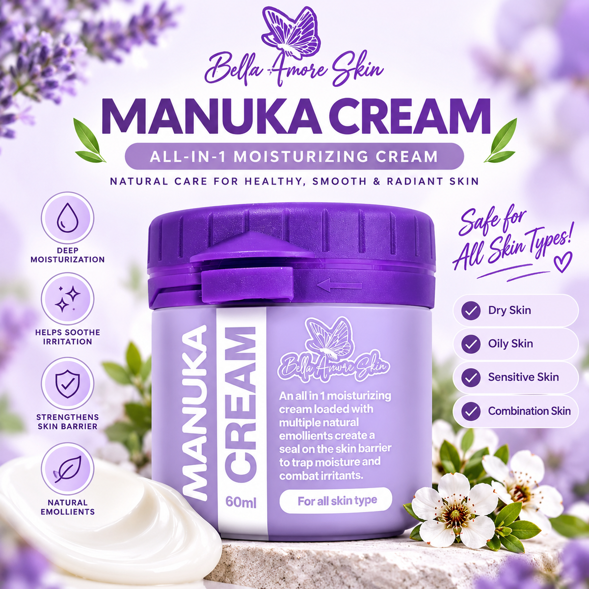 Manuka Cream 60ml by Bella Amore Skin