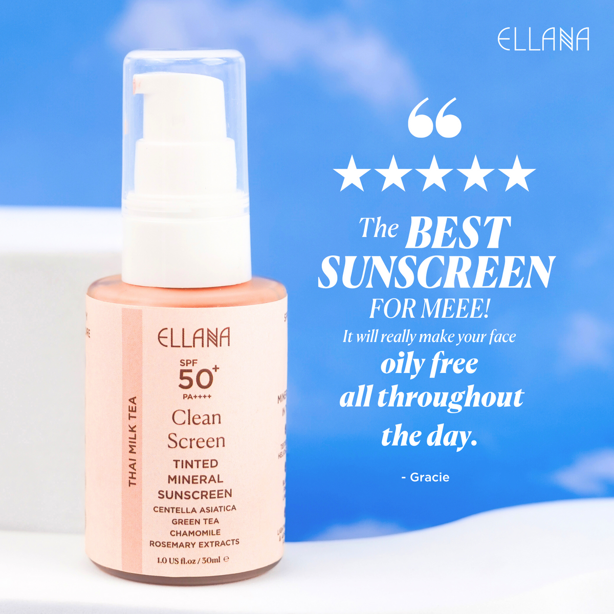 Ellana Clean Screen SPF 50+ PA++++ Tinted Mineral Sunscreen (Thai Milk ...